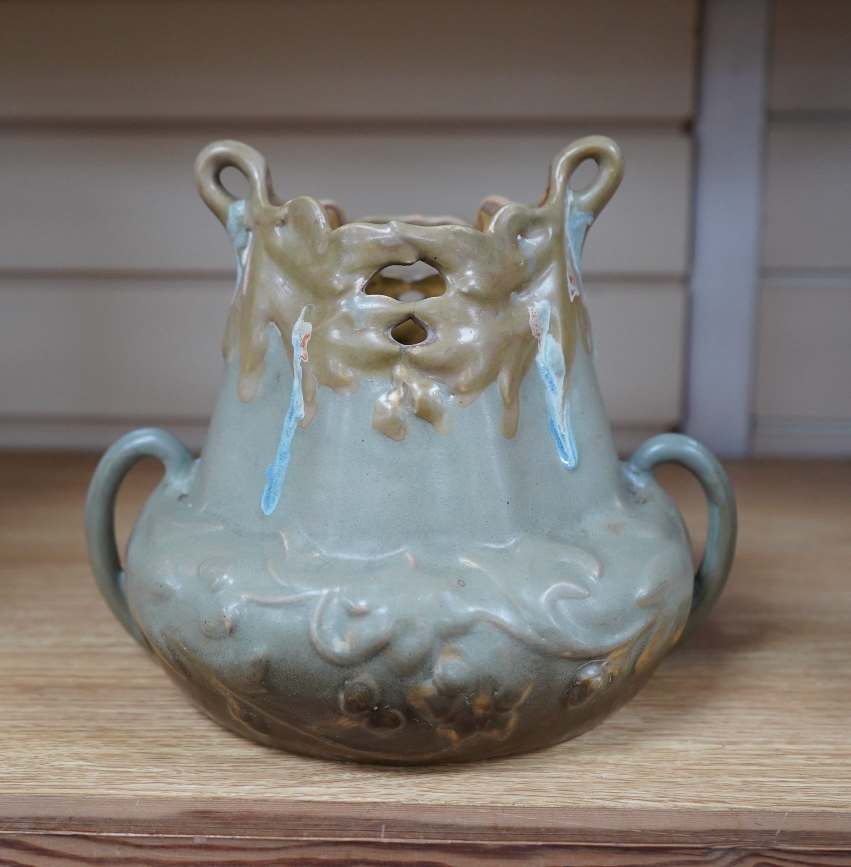 A French Art Nouveau pottery vase, 19cm. Condition - crazing visible in areas
